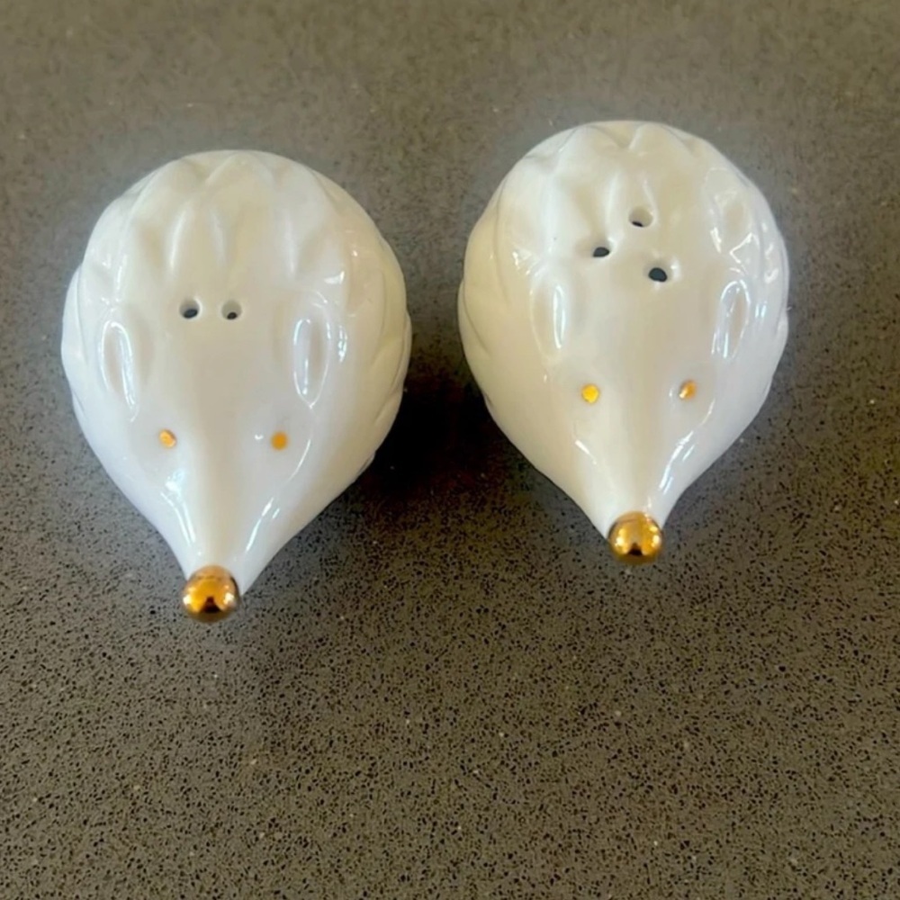 Hedgehog Salt & Pepper Shaker Set – Gold Accents – Preowned Display Only